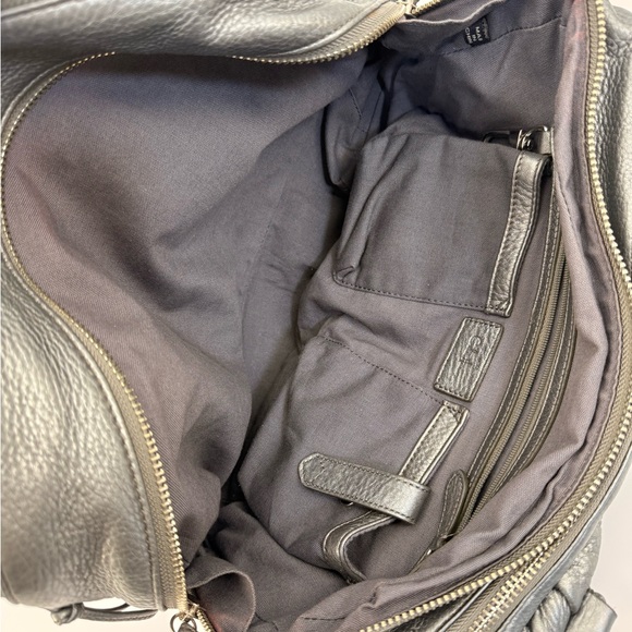 Cole Haan Silver Pebbled Leather Satchel Shoulder Bag Double Handle Zip Top - Picture 12 of 16